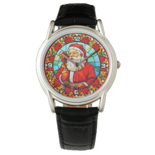 Stained Glass Santa Christmas Ornament-67680 Watch