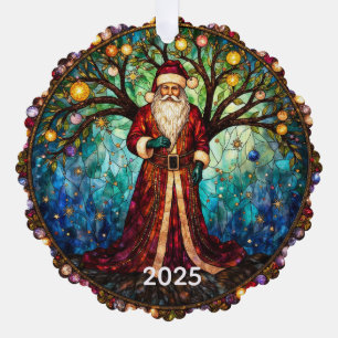 Stained Glass Santa Claus Christmas Tree of Life Ornament Card