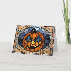 Stained Glass Scary Halloween Pumpkin Holiday Card