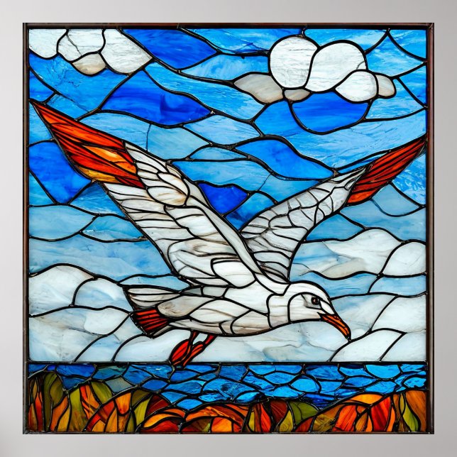 🕊️ Stained Glass Seagull Art Gift For Home 🌊 Poster (Front)