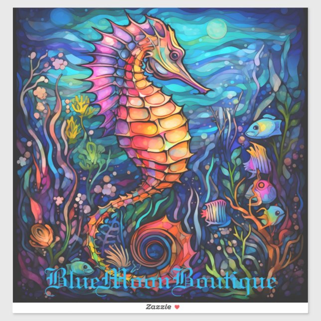 Stained Glass Seahorse Sticker (Sheet)