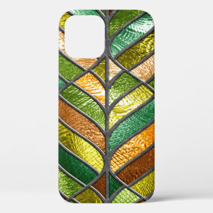 Stained glass seamless texture with leaf pattern, iPhone 12 case