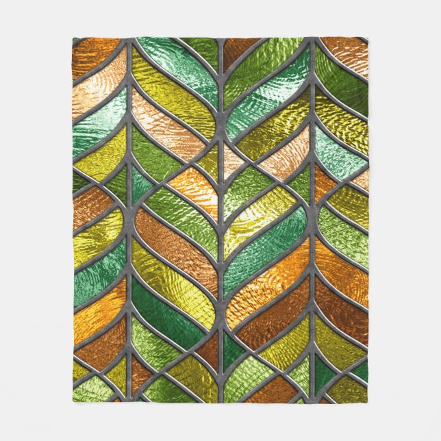 Stained glass seamless texture with leaf pattern,  fleece blanket (Front)