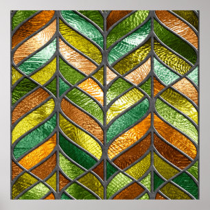 Stained glass seamless texture with leaf pattern, poster