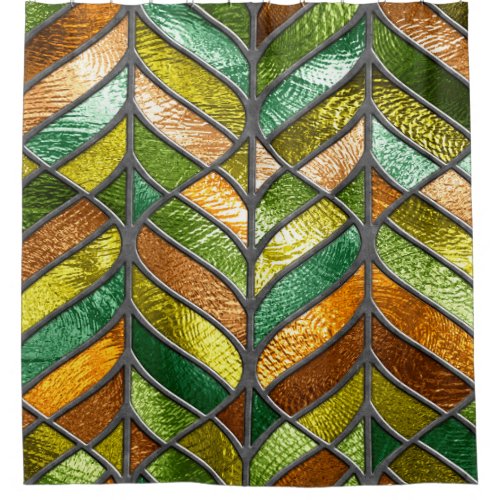Stained glass seamless texture with leaf pattern  shower curtain