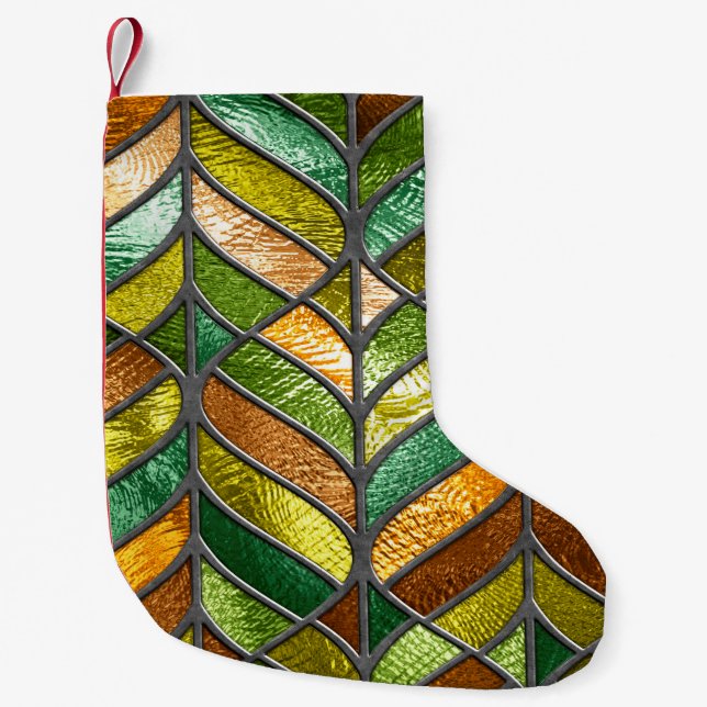 Stained glass seamless texture with leaf pattern,  small christmas stocking (Front)