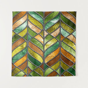 Stained glass seamless texture with leaf pattern, tapestry