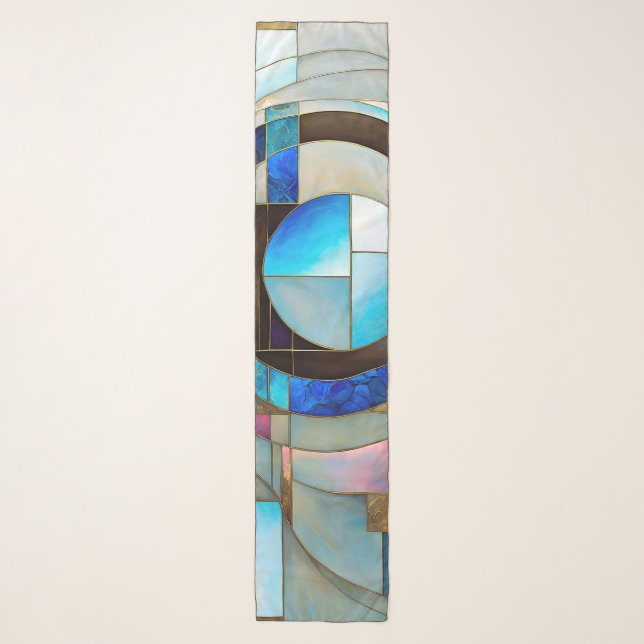 “Stained Glass Serenade” Colourful Abstract Art Scarf (Front)