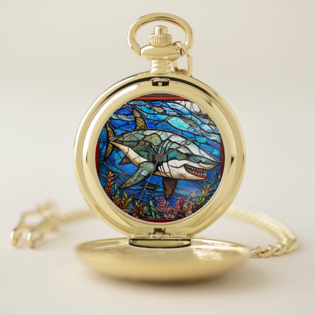 Stained glass shark pocket watch (Inside)