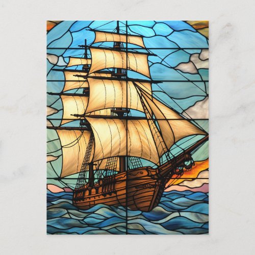 Stained Glass Ship Postcard