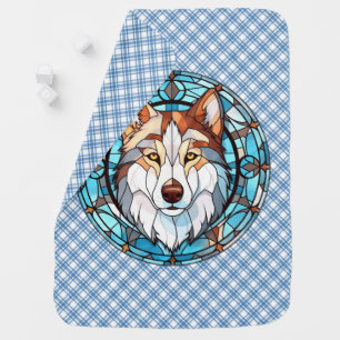 Stained Glass Siberian Husky Dog Baby Blanket