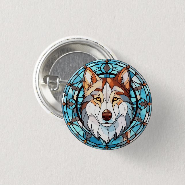 Stained Glass Siberian Husky Dog Button (Front & Back)