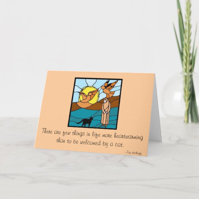 Stained glass: Sister Seraphim with cat and birds Thank You Card (Front)