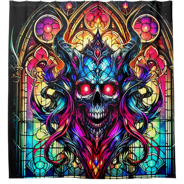Stained Glass Skull Design Shower Curtain (Front)