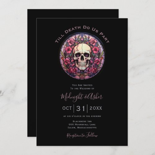 Stained Glass Skull Till Death Do Us Part Wedding Invitation