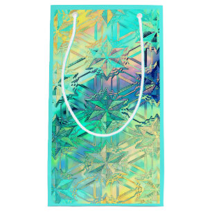 Stained glass snowflake colorful teal pink yellow small gift bag