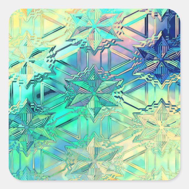 Stained glass snowflakes colorful cute square sticker (Front)
