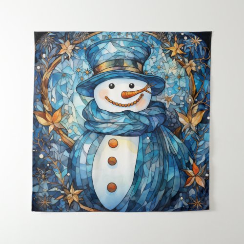 Stained Glass Snowman Tapestry