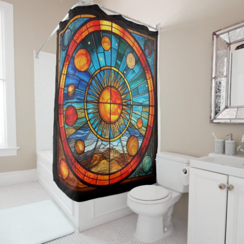 Stained Glass Solar System Shower Curtain