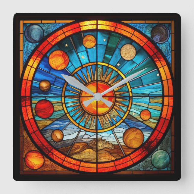 Stained Glass Solar System Wall Clock (Front)