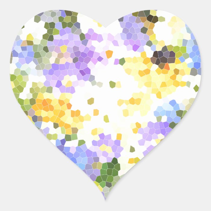 Stained Glass Spring Flowers Yellow Violet Green Heart Sticker