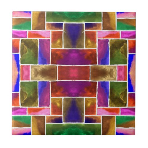Stained Glass Square Shapes Pattern Ceramic Tile