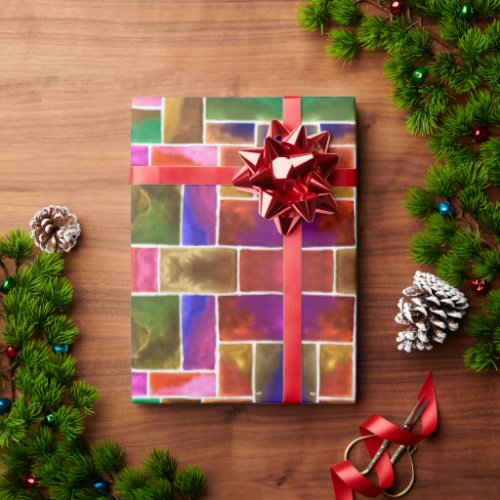 Stained Glass Squares Pattern Wrapping Paper
