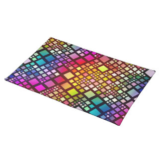 stained glass squares - vibrant rainbow : cloth placemat