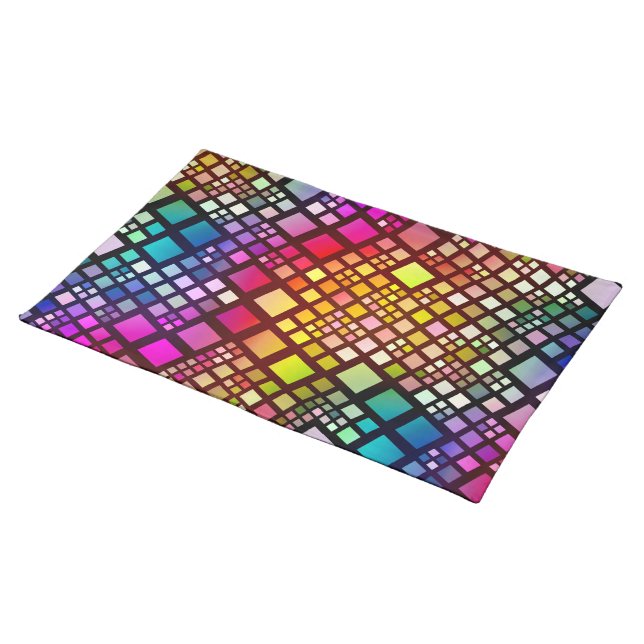 stained glass squares - vibrant rainbow :  cloth placemat (On Table)