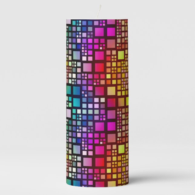 stained glass squares - vibrant rainbow :  pillar candle (Front)
