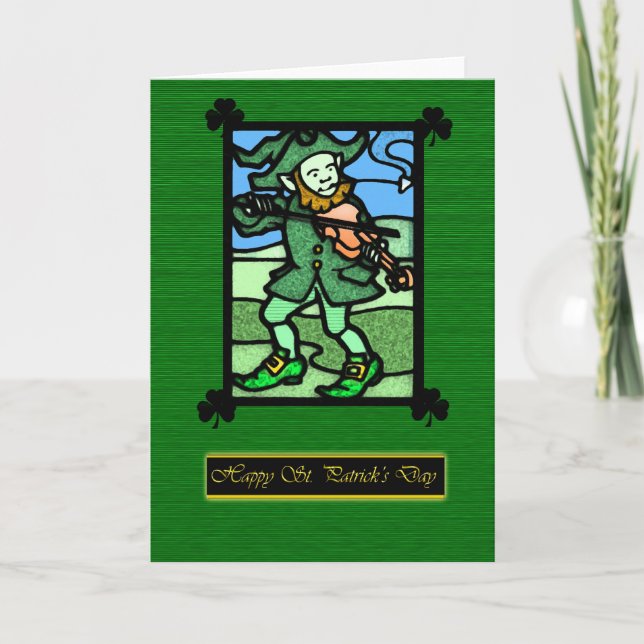 Stained Glass St. Patrick's Day card, Saint Patric Card (Front)