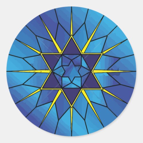 Stained Glass Star of David Round Sticker Seal