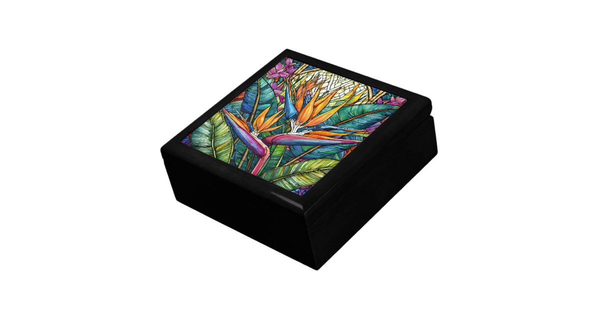 Stained glass style bird of paradise gift box | Zazzle