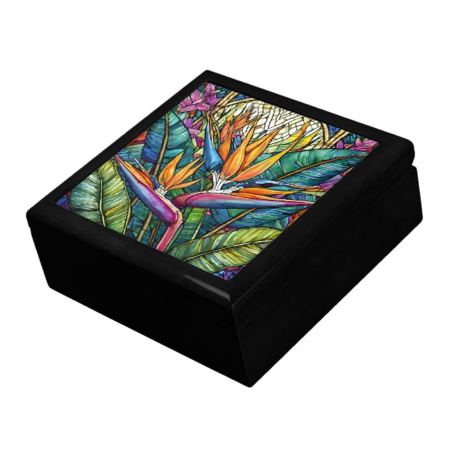 Stained glass style bird of paradise gift box (Side)