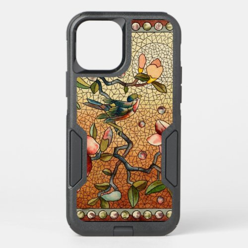 Stained glass style bird on a flowering tree OtterBox commuter iPhone 12 case