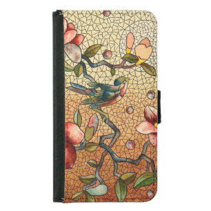 Stained glass style bird on a flowering tree samsung galaxy s5 wallet case