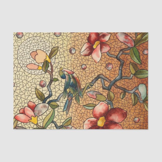 Stained glass style bird on a flowering tree tissue paper (Front)