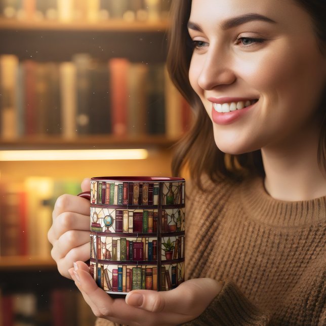 Stained glass style bookshelf coffee book lover   mug (Creator Uploaded)