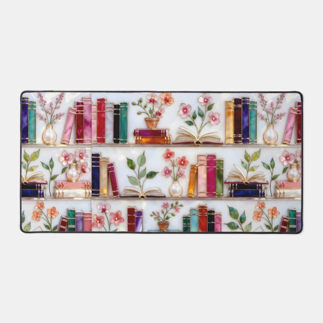 Stained Glass Style Bookshelf Desk Mat (Front)
