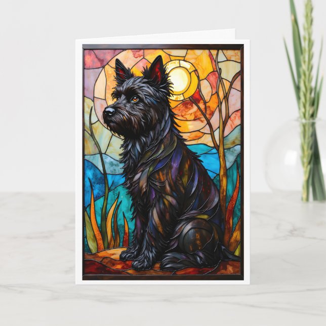 Stained Glass Style Cairn Terrier Dog Card (Front)