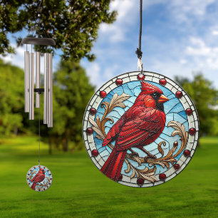 Stained Glass Style Cardinal Wind Chime
