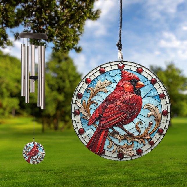 Stained Glass Style Cardinal Wind Chime (Outdoor)