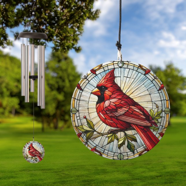 Stained Glass Style Cardinal Wind Chime (Outdoor)