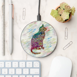 Stained Glass Style Cat Art Phone Charger