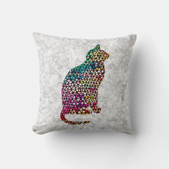 Stained Glass Style Cat Profile Pillow (Front)