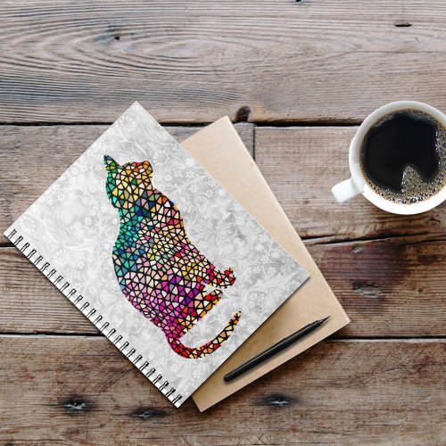 Stained Glass Style Cat Vintage Pattern Notebook