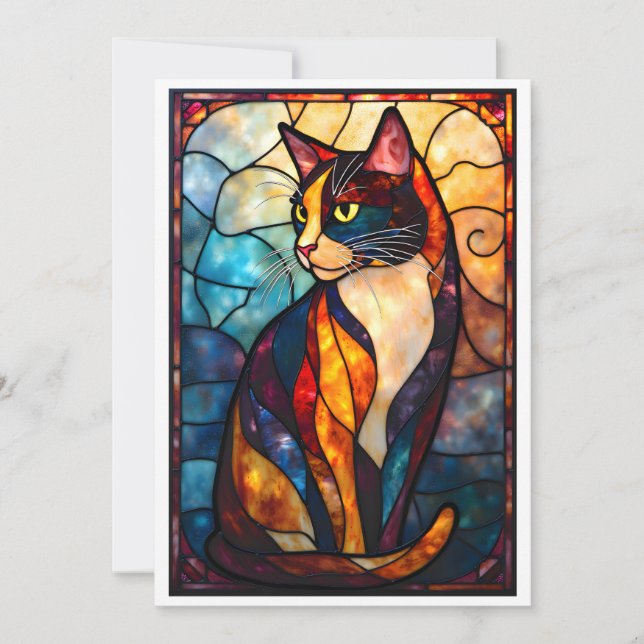 Stained Glass Style Charming Calico Card (Front)