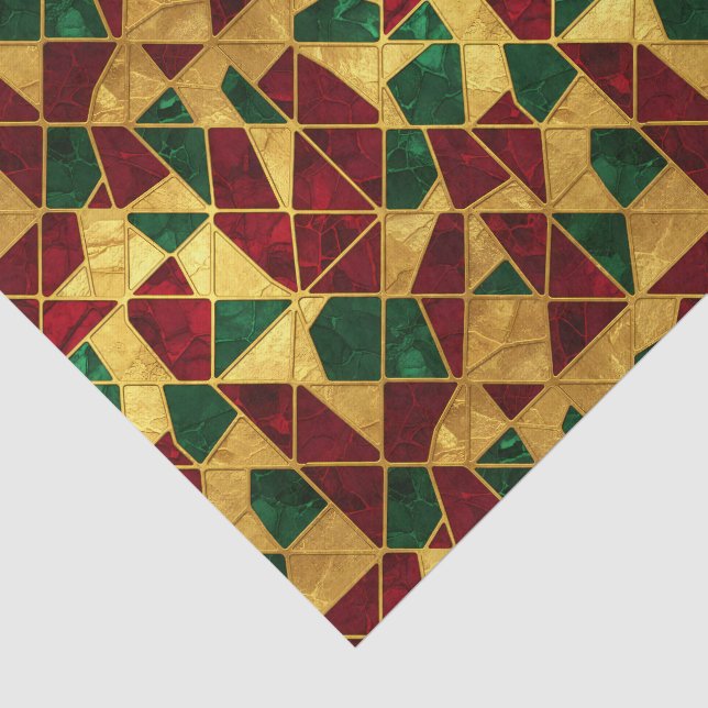 Stained Glass Style Christmas Red Green Gold  Tissue Paper (Detail)
