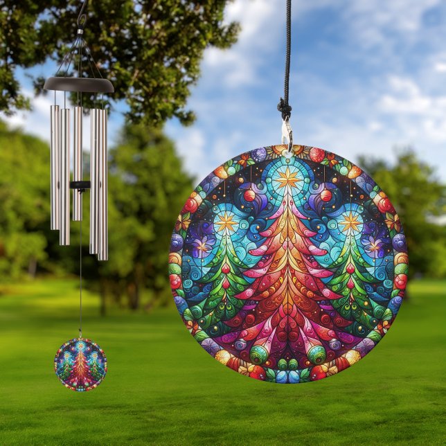 Stained Glass Style Christmas Trees  Wind Chime (Outdoor)