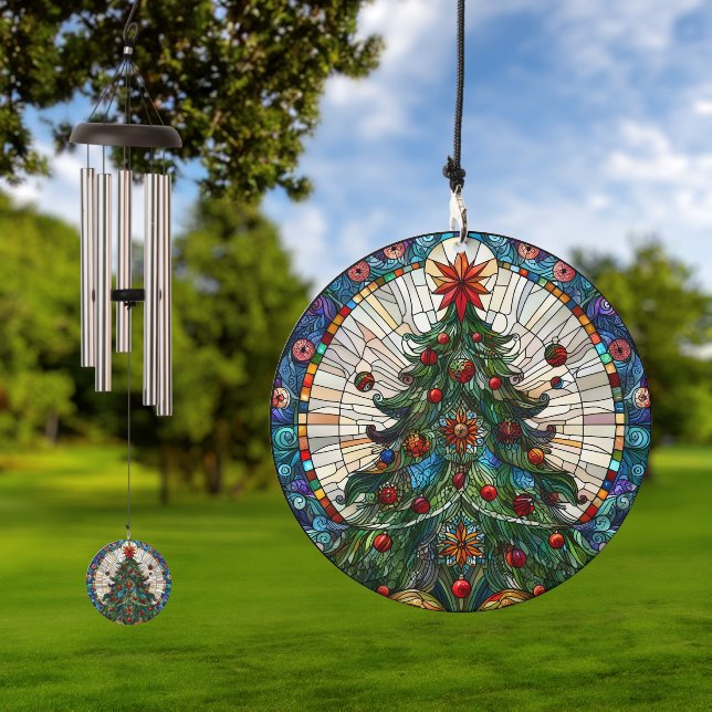 Stained Glass Style Christmas Trees  Wind Chime (Outdoor)